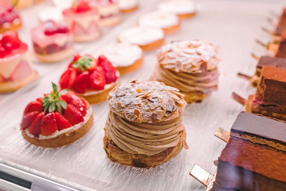 Delicious,French,Desserts,In,The,Display,Of,Small,Pastry,Shop,
